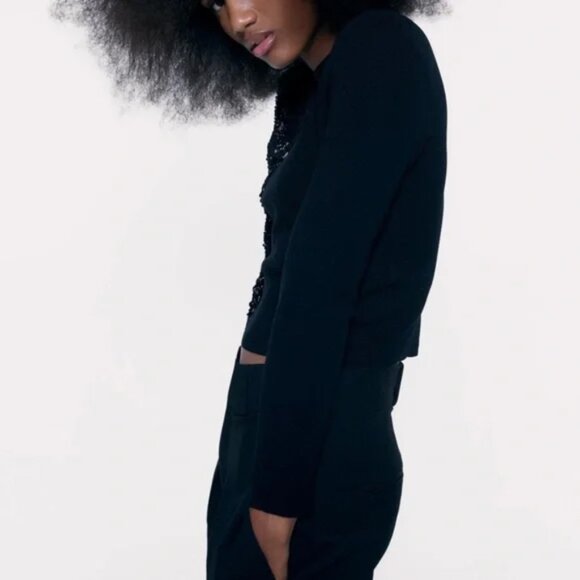 🎄 NWOT 🛍️ ZARA WOMEN’S LUXURY SEQUINS BLACK LONG SLEEVE TOP SMALL S - Picture 6 of 6